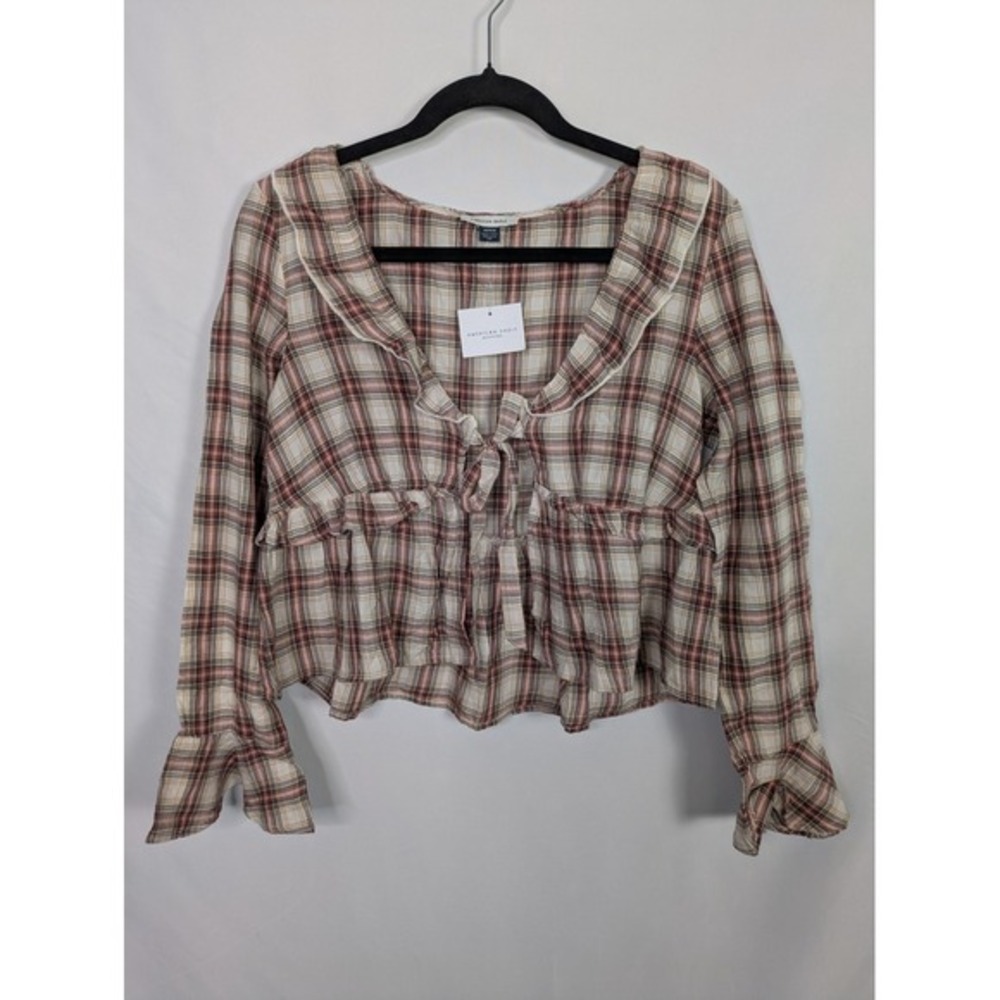 American Eagle Outfitters Plaid Blouse - Red and Cream